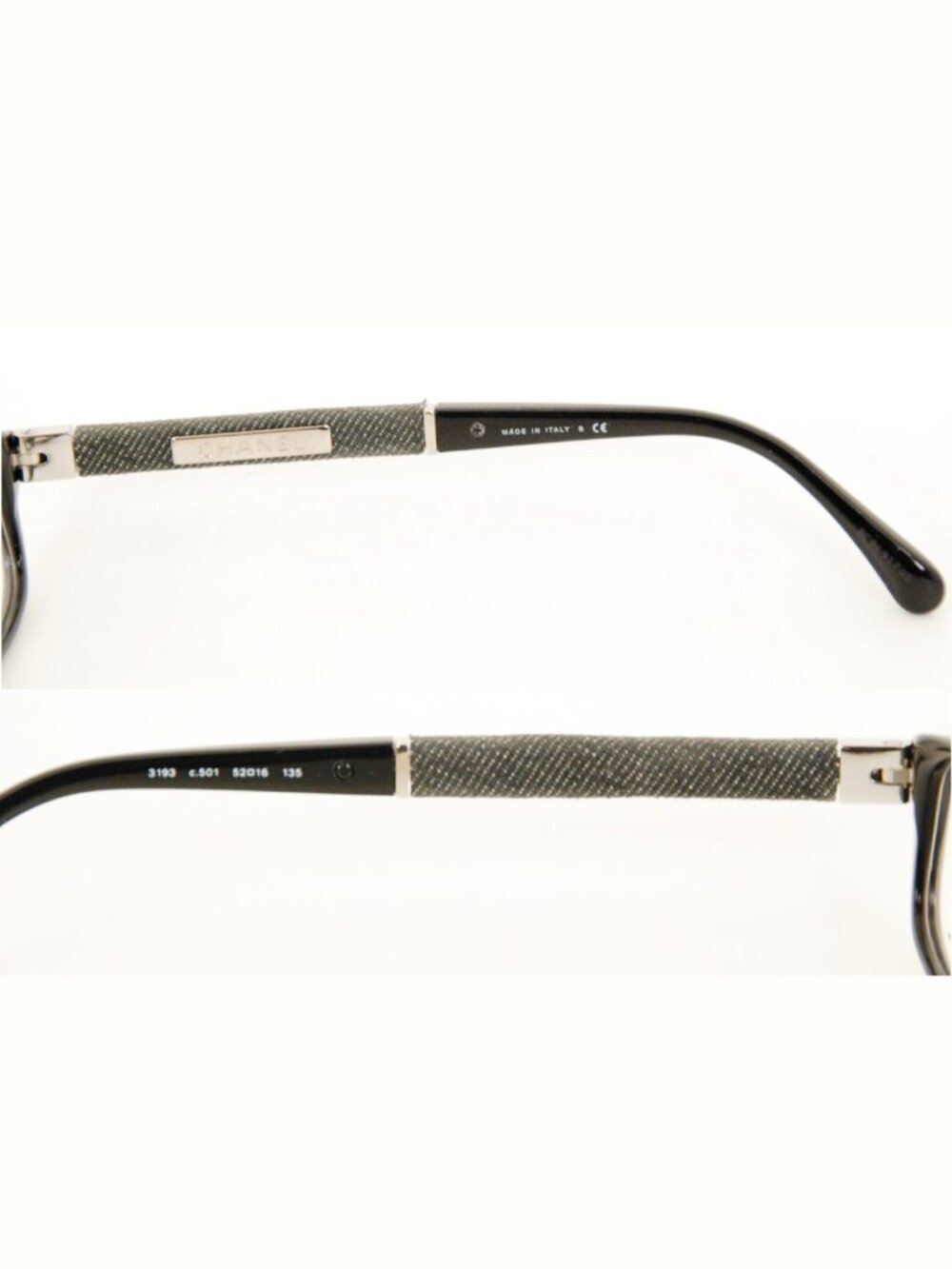 CHANEL 3193 Eyeglasses Black Denim CC Logo 53mm Rectangular Optical Frames Italy - Picture 9 of 12